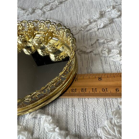 Vintage Mirrored Gold Tone Vanity Tray Lipstick Makeup Tray - Picture 6 of 10